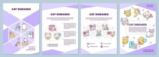 Cat diseases purple brochure template. Symptoms and treatment. Leaflet design with linear icons. 4 vector layouts for presentation, annual reports