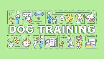 Dog training word concepts green banner. Professional pet trainer. Infographics with icons on color background. Isolated typography. Vector illustration with text