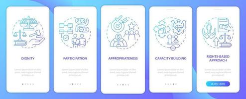 Global cooperation concepts blue gradient onboarding mobile app screen. Walkthrough 5 steps graphic instructions pages with linear concepts. UI, UX, GUI template. vector