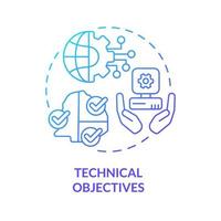 objetivos técnicos icono de concepto de gradiente azul. desarrollo de la tecnología. la cooperación internacional apunta a la ilustración de línea delgada de idea abstracta. dibujo de contorno aislado vector