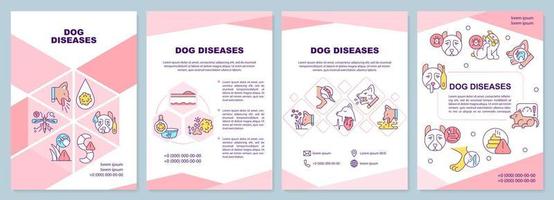 Dog diseases pink brochure template. Causes and treatment. Leaflet design with linear icons. 4 vector layouts for presentation, annual reports