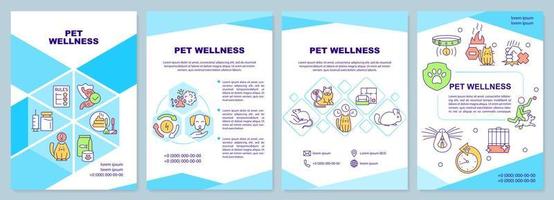 plantilla de folleto azul de bienestar de mascotas. mantener saludables a los animales domésticos. diseño de folletos con iconos lineales. 4 diseños vectoriales para presentación, informes anuales