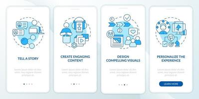 Customer attention span blue onboarding mobile app screen. Walkthrough 4 steps graphic instructions pages with linear concepts. UI, UX, GUI template. vector