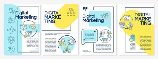 Digital marketing blue and yellow template. Online ads. Booklet print design with linear icons. Vector layouts for presentation, annual reports, ads