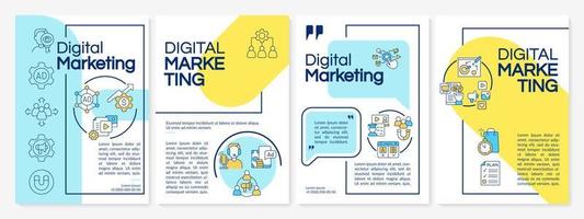 Digital marketing blue and yellow template. Online ads. Booklet print design with linear icons. Vector layouts for presentation, annual reports, ads