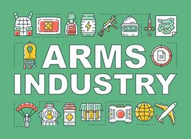 Arms industry word concepts banner. Military force technology. Soldiery training. Presentation, website. Isolated lettering typography idea with linear icons. Vector outline illustration