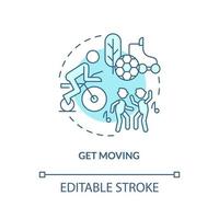 Get moving turquoise concept icon. Sport and activities. Self help with PTSD abstract idea thin line illustration. Isolated outline drawing. Editable stroke. vector