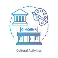 Cultural rest concept icon. Leisure, pastime, entertainment idea thin line illustration. Visiting cinema, having fun. City sightseeing tour. Vector isolated outline drawing. Editable stroke..