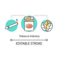 Tobacco industry concept icon. Nicotine-containing goods. Growth, preparation, sale cigarettes products idea thin line illustration. Smoking addiction. Vector isolated outline drawing. Editable stroke