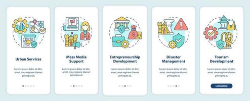 Developmental activities onboarding mobile app screen. Heritage walkthrough 5 steps graphic instructions pages with linear concepts. UI, UX, GUI template. vector