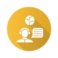 Immigration consultant yellow flat design long shadow glyph icon. Online support, hotline operator, Office, help desk worker, dispatcher. Travel agent. Trip advisor. Vector silhouette illustration