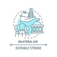 Bilateral aid turquoise concept icon. Type of foreign aid abstract idea thin line illustration. Allocate funds. Isolated outline drawing. Editable stroke. vector