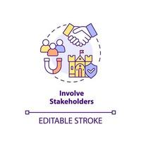 Involve stakeholders concept icon. Principle of heritage conservation abstract idea thin line illustration. Isolated outline drawing. Editable stroke. vector