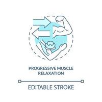 Progressive muscle relaxation turquoise concept icon. PTSD coping strategy abstract idea thin line illustration. Isolated outline drawing. Editable stroke. vector