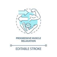 Progressive muscle relaxation turquoise concept icon. PTSD coping strategy abstract idea thin line illustration. Isolated outline drawing. Editable stroke. vector