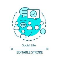 Social life relationships concept icon. Meeting people, socializing, network idea thin line illustration. Community communication, human interaction. Vector isolated outline drawing. Editable stroke