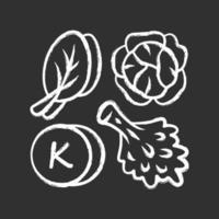 Vitamin K chalk icon. Edible greens and cabbage. Healthy food. Minerals, antioxidants natural source. Proper nutrition. Isolated vector chalkboard illustration