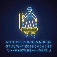 Flyboarding neon light icon. Watersports, extreme and dangerous modern summer beach leisure.Hydroflight sport. Glowing sign with alphabet, numbers and symbols. Vector isolated illustration