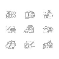 E commerce departments linear icons set. Online shopping categories. Personal care. Video games. Pet supplies. Thin line contour symbols. Isolated vector outline illustrations. Editable stroke