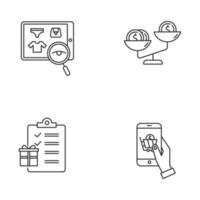 Internet store linear icons set. Buying products online. Writing gift list. Mobile shopping, online shop app. Thin line contour symbols. Isolated vector outline illustrations. Editable stroke