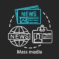 icono de concepto de tiza de medios masivos. agencia de noticias. periodismo y prensa. canal de información revisión de los acontecimientos mundiales. idea de la oficina editorial del periódico. ilustración de pizarra aislada vectorial vector