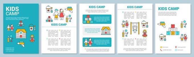 Preschool, educational kids camp brochure template layout. Flyer, booklet, leaflet print design with linear illustrations. Vector page layouts for magazines, annual reports, advertising posters
