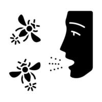 Allergies to insect stings glyph icon. Hypersensitivity of immune system. Allergic reaction to wasps, hornets and bees bites. Silhouette symbol. Negative space. Vector isolated illustration