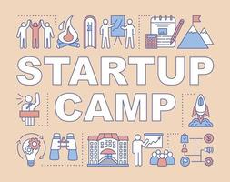 Startup company camp word concepts banner. Business development, corporate training Presentation, website. Isolated lettering typography idea with linear icons. Vector outline illustration