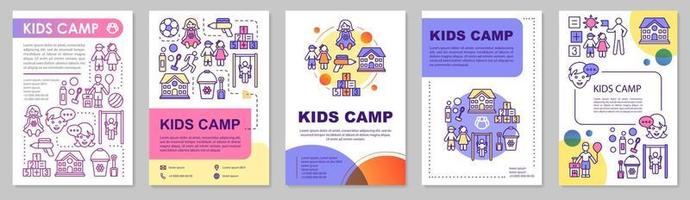 Kids, children summer camp brochure template layout. Flyer, booklet, leaflet print design with linear illustrations. Vector page layouts for magazines, annual reports, advertising posters