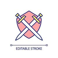 Guaranty of defense from attack RGB color icon. Shield and crossed swords. Security agency service. Isolated vector illustration. Simple filled line drawing. Editable stroke.