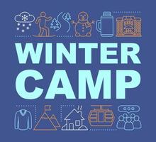 Mountain range camp word concepts banner.Ski resort. Winter season, holiday resort. Presentation, website. Isolated lettering typography idea with linear icons. Vector outline illustration