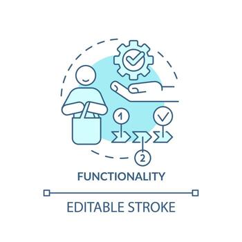 Functionality turquoise concept icon. Goods utility and benefits. Product need abstract idea thin line illustration. Isolated outline drawing. Editable stroke. vector