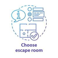 elija el icono de concepto azul de la sala de escape. seleccione la ilustración de línea delgada de idea de tipo de búsqueda. elección del juego de estrategia. comparar información y tomar decisiones. dibujo de contorno aislado vectorial vector