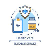Health care concept icon. Healthcare, medicine. Therapeutic services. Medical insurance, examination, treatment idea thin line illustration. Vector isolated outline drawing. Editable stroke
