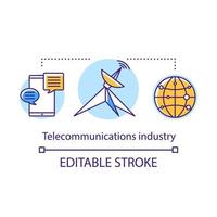 Telecommunications industry concept icon. Global communication service. Information exchange technology. Telecom system idea thin line illustration. Vector isolated outline drawing. Editable stroke