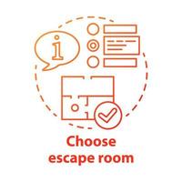 Choose escape room red gradient concept icon. Select quest type idea thin line illustration. Choice of strategy game. Comparing information and making decision. Vector isolated outline drawing