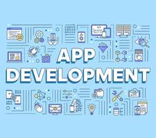 App development word concepts banner. Mobile software coding. Computer programming language. Presentation, website. Isolated lettering typography idea with linear icons. Vector outline illustration