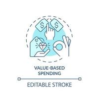 Value based spending turquoise concept icon. Shopping. Customer behavior trend abstract idea thin line illustration. Isolated outline drawing. Editable stroke. vector