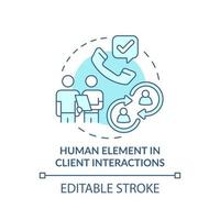 Human element in client interactions turquoise concept icon. Customer behavior trend abstract idea thin line illustration. Isolated outline drawing. Editable stroke. vector