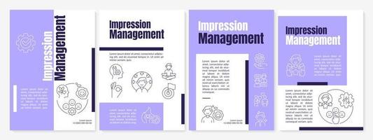 Impression management purple brochure template. Practical steps. Leaflet design with linear icons. 4 vector layouts for presentation, annual reports.