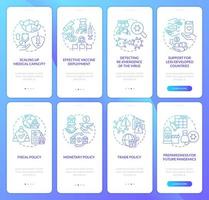 Health and business unity blue gradient onboarding mobile app screen set. Walkthrough 4 steps graphic instructions pages with linear concepts. UI, UX, GUI template. vector