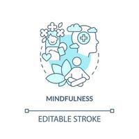 Mindfulness turquoise concept icon. Mind relaxing practices. Coping with PTSD abstract idea thin line illustration. Isolated outline drawing. Editable stroke. vector