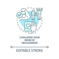 Challenge your sense of helplessness turquoise concept icon. Self help with PTSD abstract idea thin line illustration. Isolated outline drawing. Editable stroke. vector