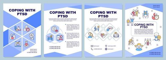 Coping with PTSD word concepts blue banner. Psychotherapy methods. Infographics with icons on color background. Isolated typography. Vector illustration with text.