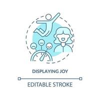 Displaying joy turquoise concept icon. Showing pleasure. Charismatic people traits abstract idea thin line illustration. Isolated outline drawing. Editable stroke. vector