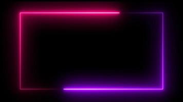 animated neon pink and purple line glowing, abstract glowing neon line frame, neon light line loop box background video