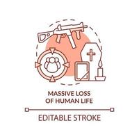 Massive loss of human life terracotta concept icon. Armed conflicts effect abstract idea thin line illustration. Isolated outline drawing. Editable stroke. vector