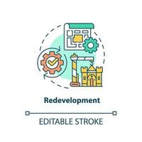 Redevelopment concept icon. Urban architecture. Cultural heritage preservation type abstract idea thin line illustration. Isolated outline drawing. Editable stroke. vector