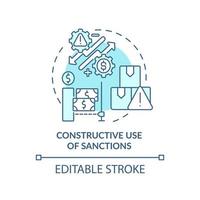 Constructive use of sanctions turquoise concept icon. Armed hostilities prevention abstract idea thin line illustration. Isolated outline drawing. Editable stroke. vector