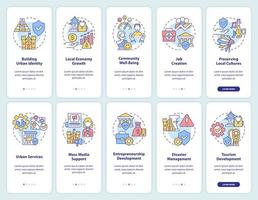 Heritage conservation onboarding mobile app screen set. Culture walkthrough 5 steps graphic instructions pages with linear concepts. UI, UX, GUI template. vector